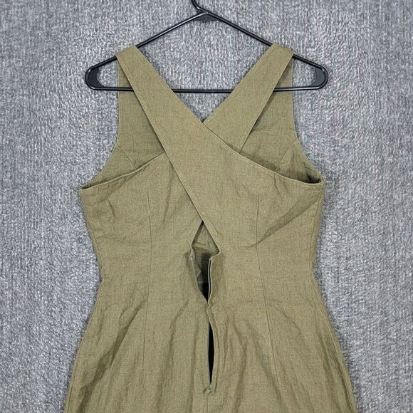Express Dress Womens 7/8 Olive Green Sleeveless Linen Blend Criss Cross Back - Picture 9 of 11